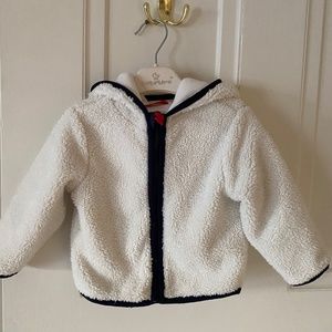Primary Zip Up Fleece Teddy Hoodie 6-12M Excellent Condition Unisex White w Blue